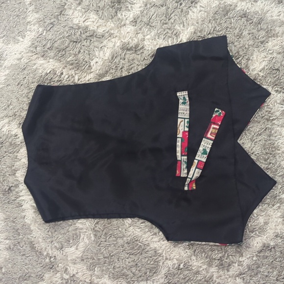 JLN USA L Christmas music vest button front tie on back glitter mistletoe - Picture 9 of 12